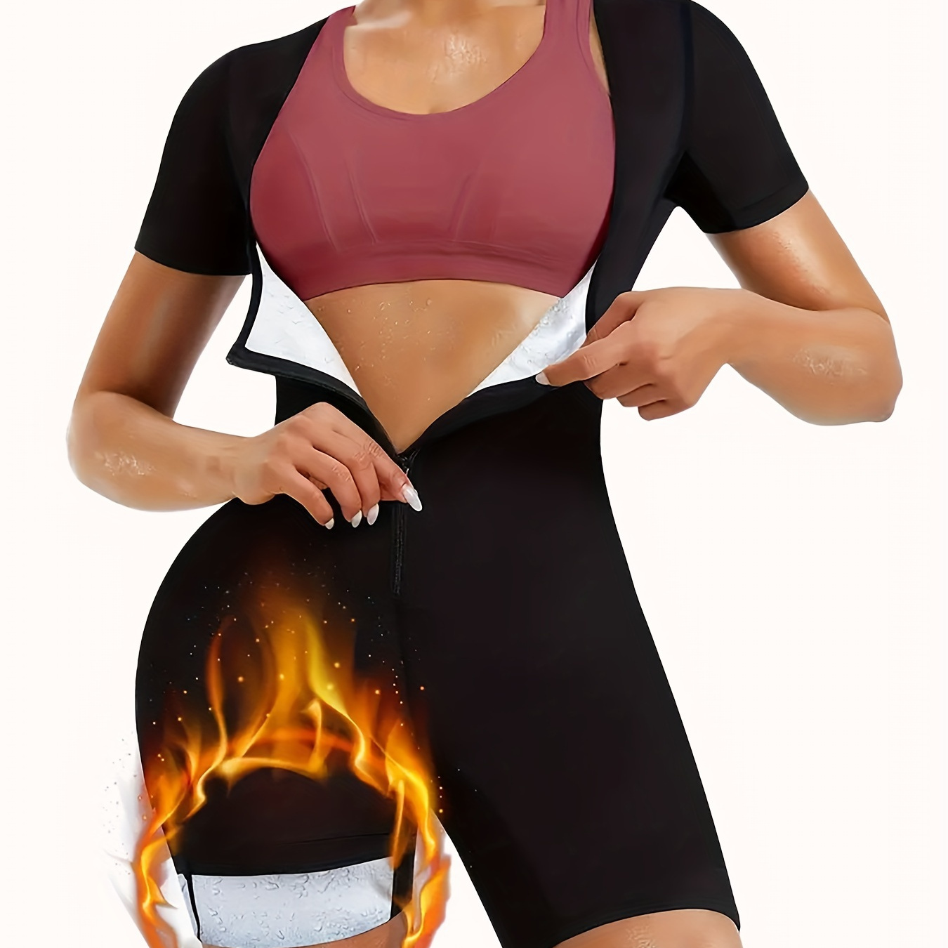 

1pc -junlan Sauna Suit For Women Sweat Vest Waist Trainer 3in 1 Full Body Shaper Workout Top With Sleeve Shorts