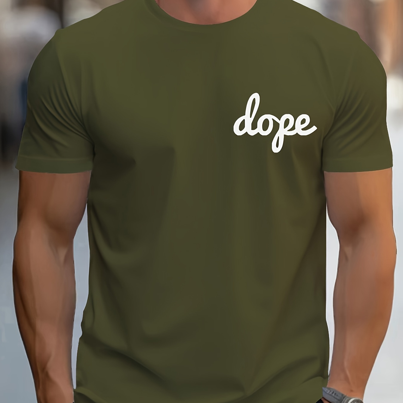 

Dope Print Men's T-shirt, Casual Short Sleeve Comfy Round Neck Summer Sports Tee Tops