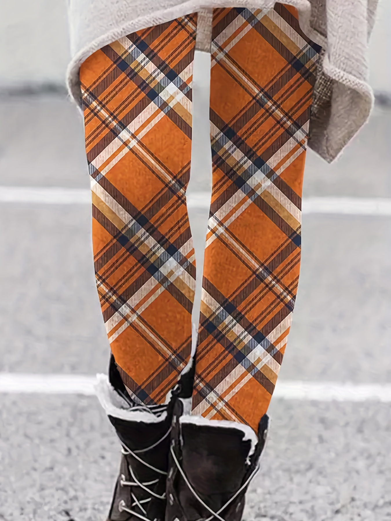 Orange Plaid Pants Plus Size