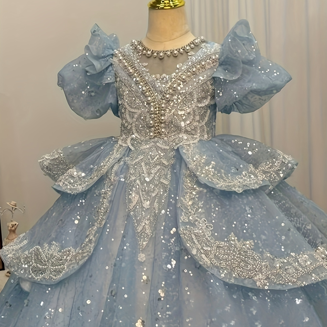 

Girl Dress, Piano Costume, Host, Catwalk, Fluffy Yarn, Birthday Party, Blue Children's Princess Dress