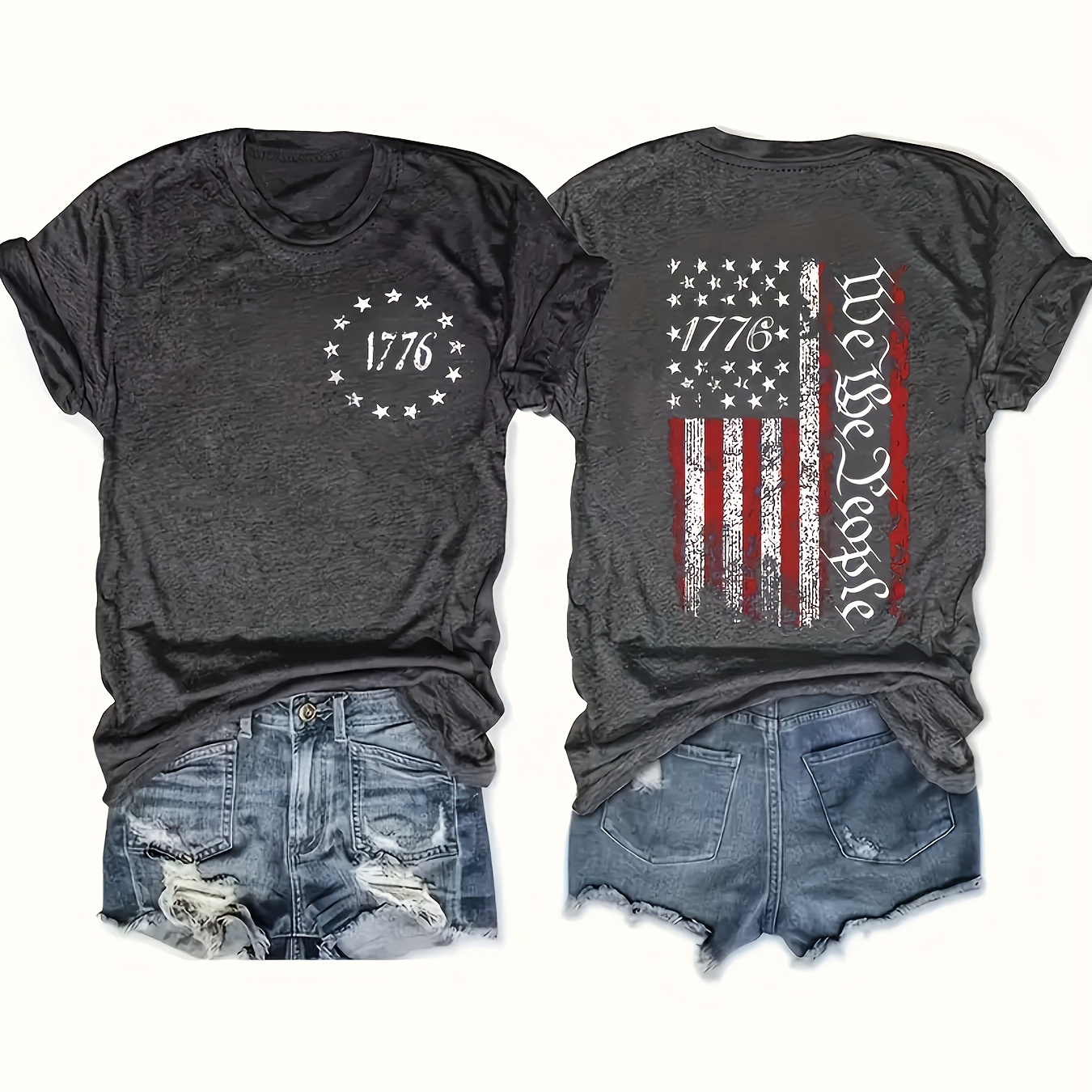 

Plus Size Flag Print T-shirt, Casual Crew Neck Short Sleeve T-shirt, Women's Plus Size clothing