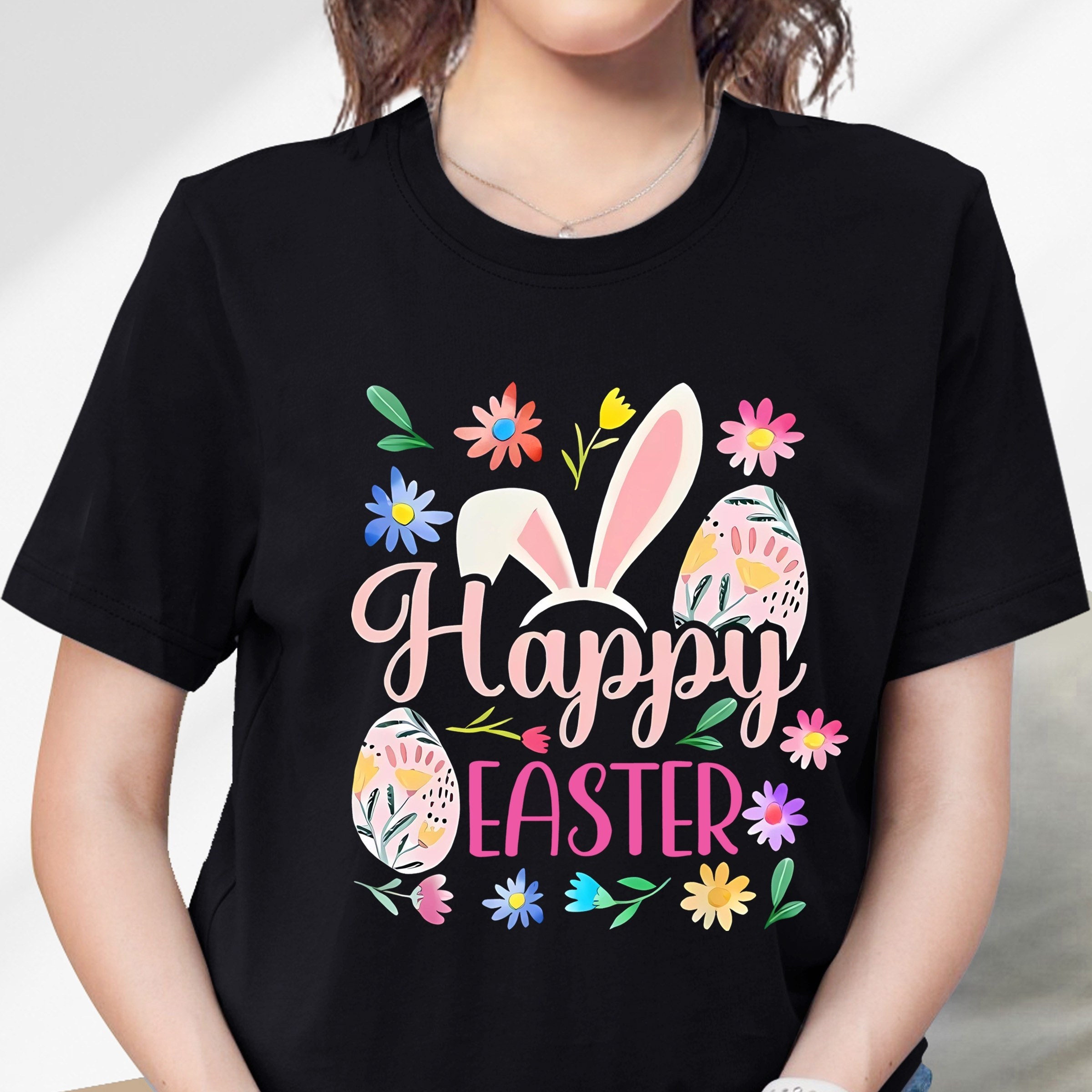 

Easter Egg & Rabbit Print Workout T-shirt, Short Sleeve Crew Neck Casual Sports Tee, Women's Clothing Graphic