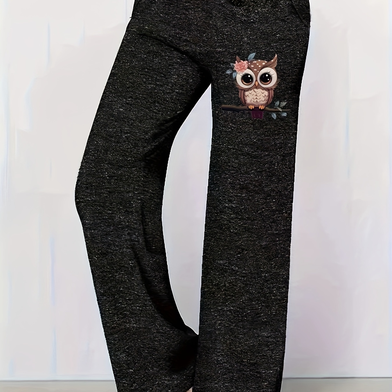 

Owl Drawstring Pants, Casual Wide Leg Comfy Pants, Women's Clothing