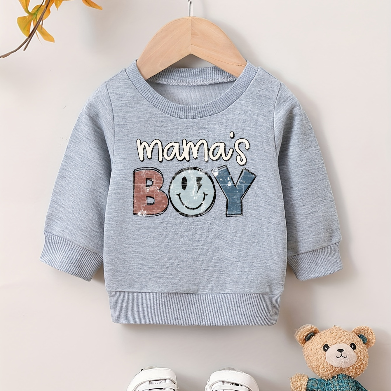 

Baby Boy Cute Happy Face Letter Print New Crew Neck Long Sleeve Sweatshirt