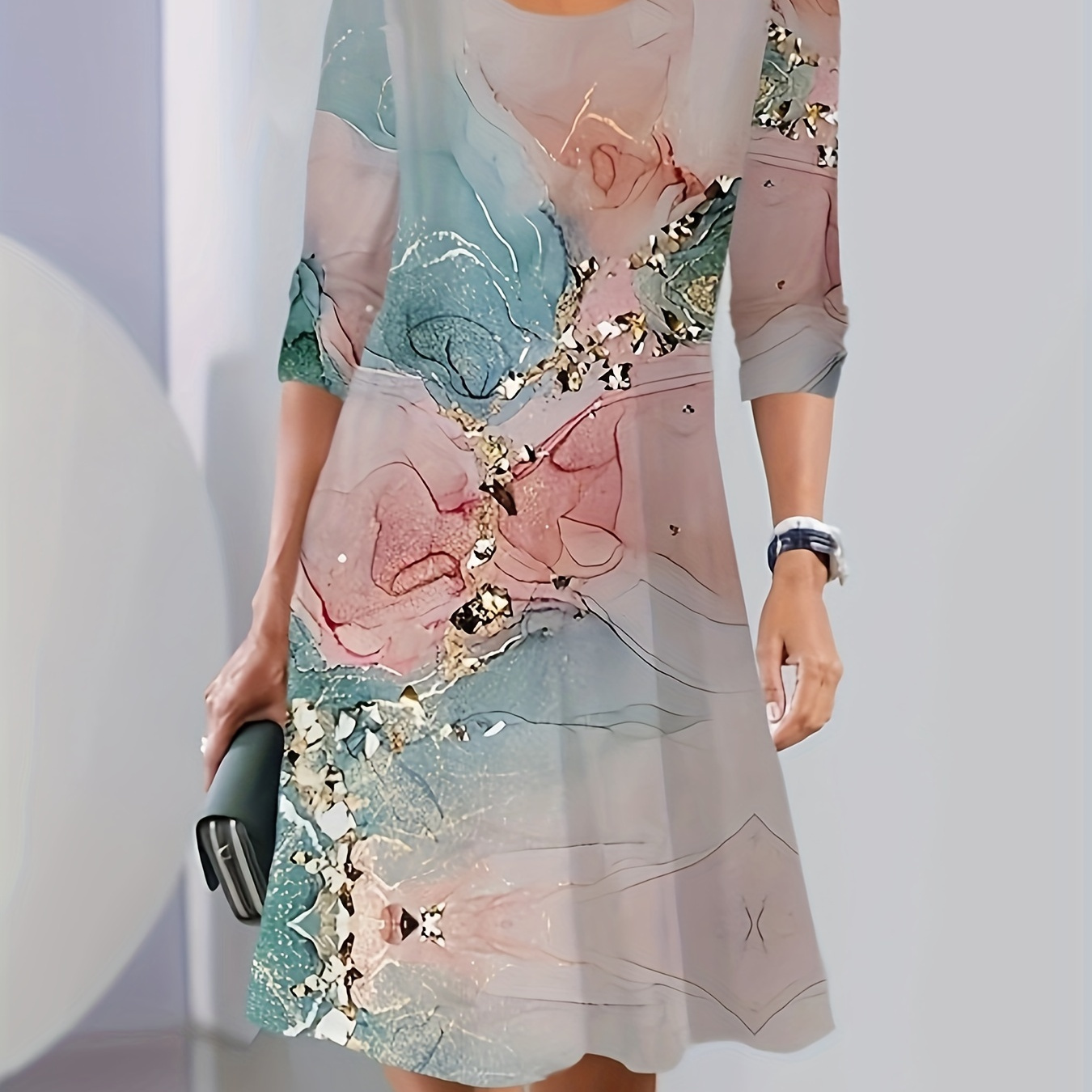Abito da donna casual a maniche lunghe con collo rotondo, stile vintage festivo, abito primaverile estivo autunnale, abbigliamento da donna, articolo di tendenza