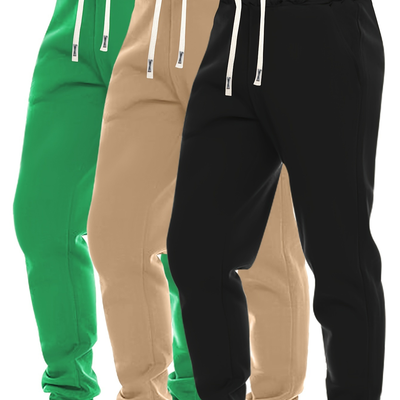 

3pcs Solid Men's All- Drawstring Sports Sweatpants For Running Jogging, Outdoor