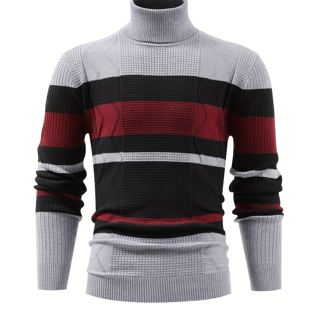 

Fashionable Men's Casual Long Sleeve Striped Turtleneck Sweater, Suitable For Outdoor Sports, For Autumn And Winter, Can Be Paired With Hip-hop Necklace, As Gifts