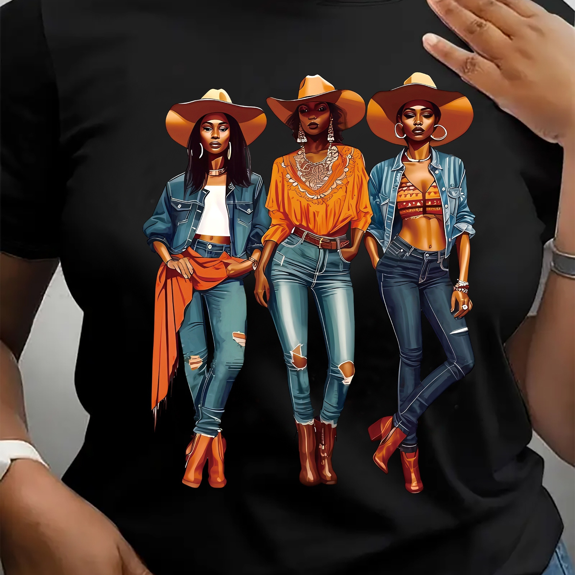 

Cowgirl Print Crew Neck T-shirt, Casual Short Sleeve Top For Spring & Summer, Women's Clothing