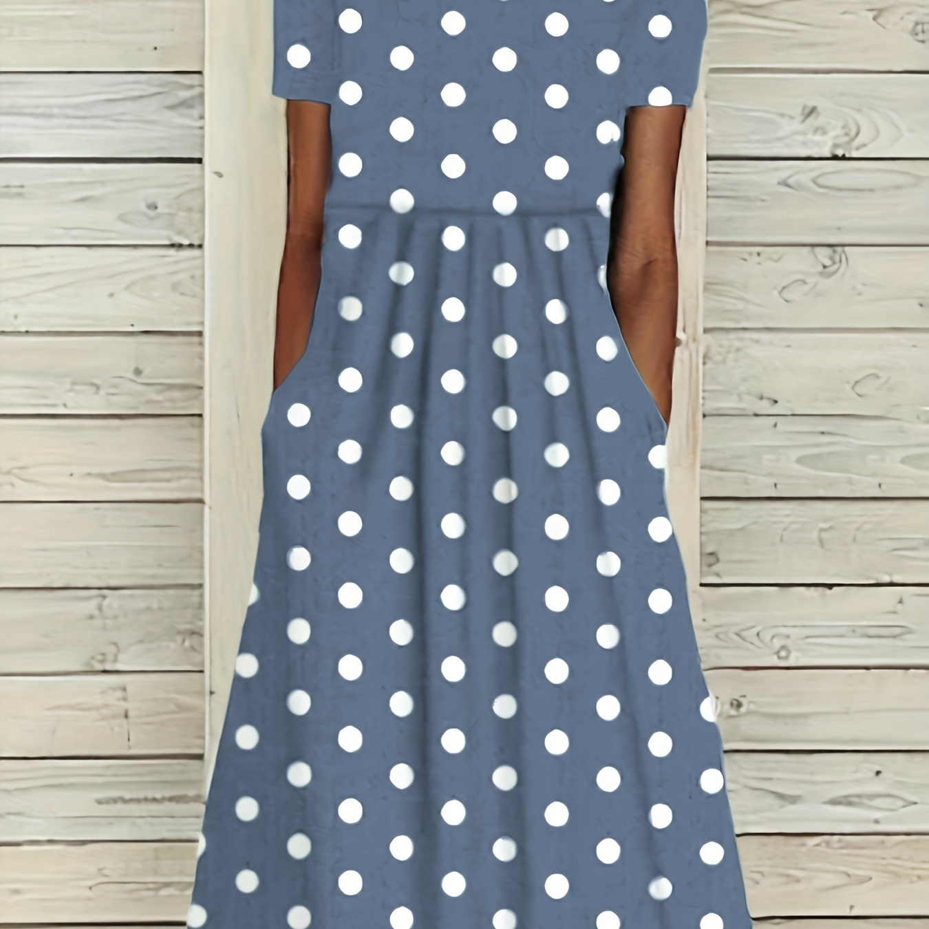 

Polka-dot Print Crew Neck Dress, Elegant Short Sleeve Aline Dress For Spring & Summer, Women's Clothing