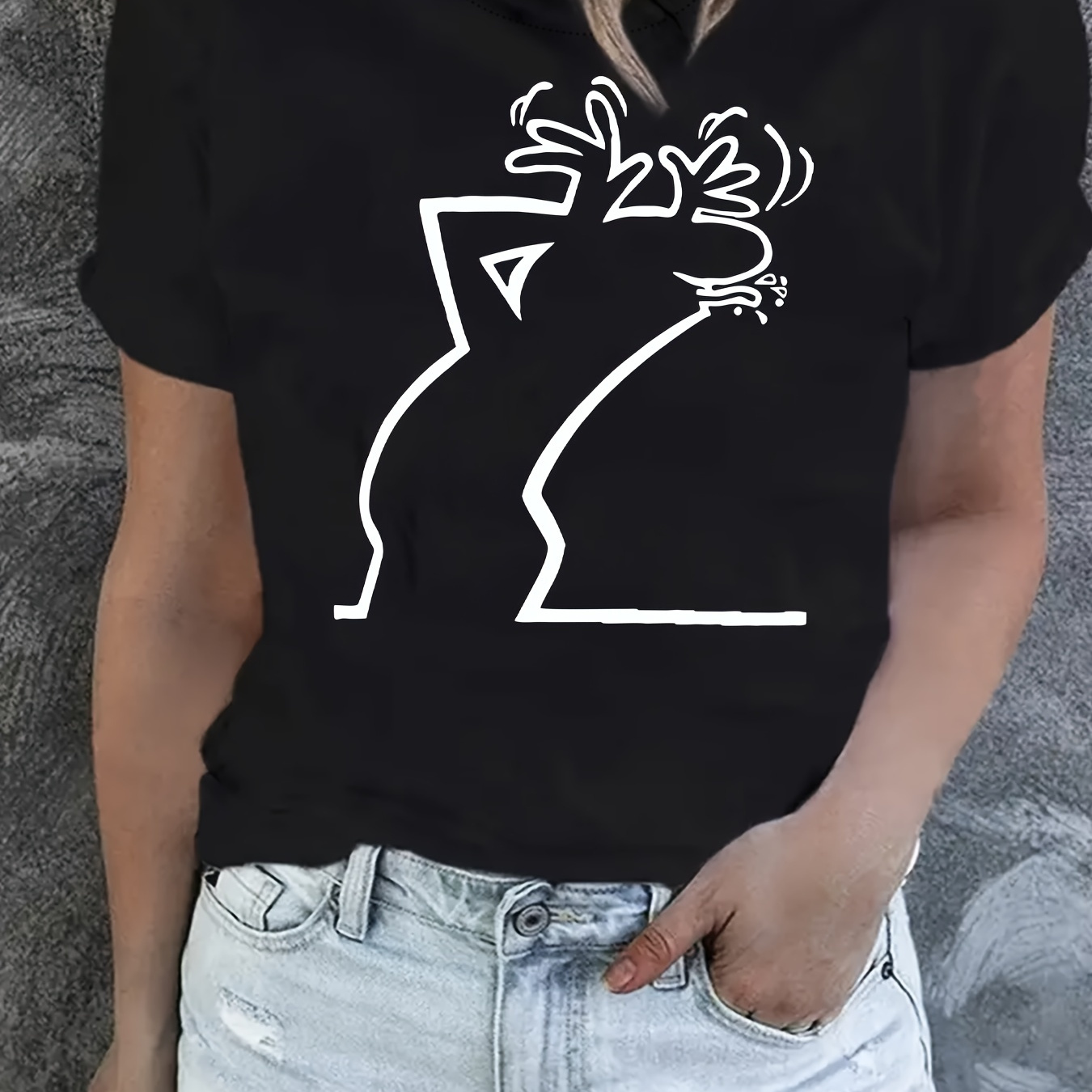 

T-shirt à col rond avec impression graphique grande taille, t-shirt décontracté à manches courtes pour le printemps et l'été, vêtements grande taille pour femmes