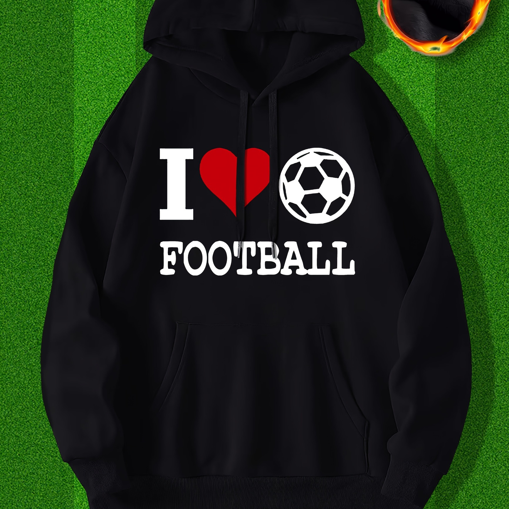 

'I Love Football' Sweat À Capuche Graphique Tendance Pour Hommes, Sweat À Capuche À Poche À Manches Longues Pour La Rue Quotidienne, Cadeau