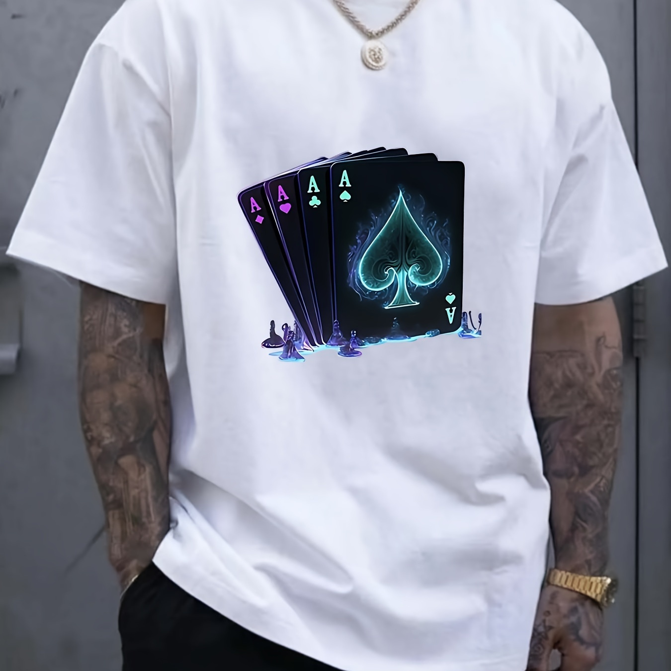 

A With Shaped Pattern Printed, Men's Round Neck Short Sleeved T-shirt, Casual, Comfortable And Lightweight Top For Summer