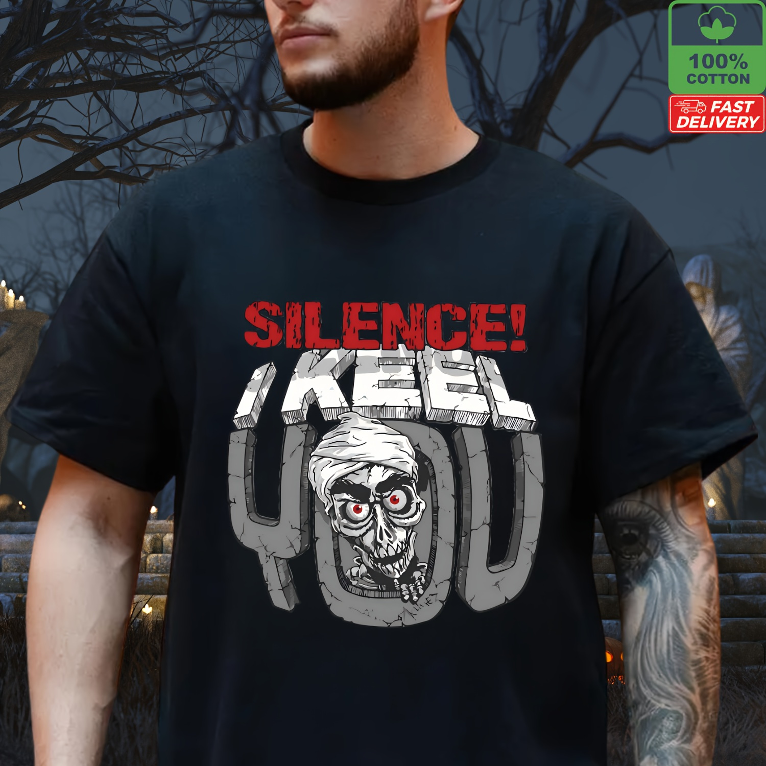 

Silence! I Keel You, Funny Mens Black T-shirt, 100% Cotton 220g Weight, Casual Personality Comfortable Unisex, Short Sleeve Loose Fit Round Neck, Print In Usa Fast Delivery, The Gift V1 Trendy U