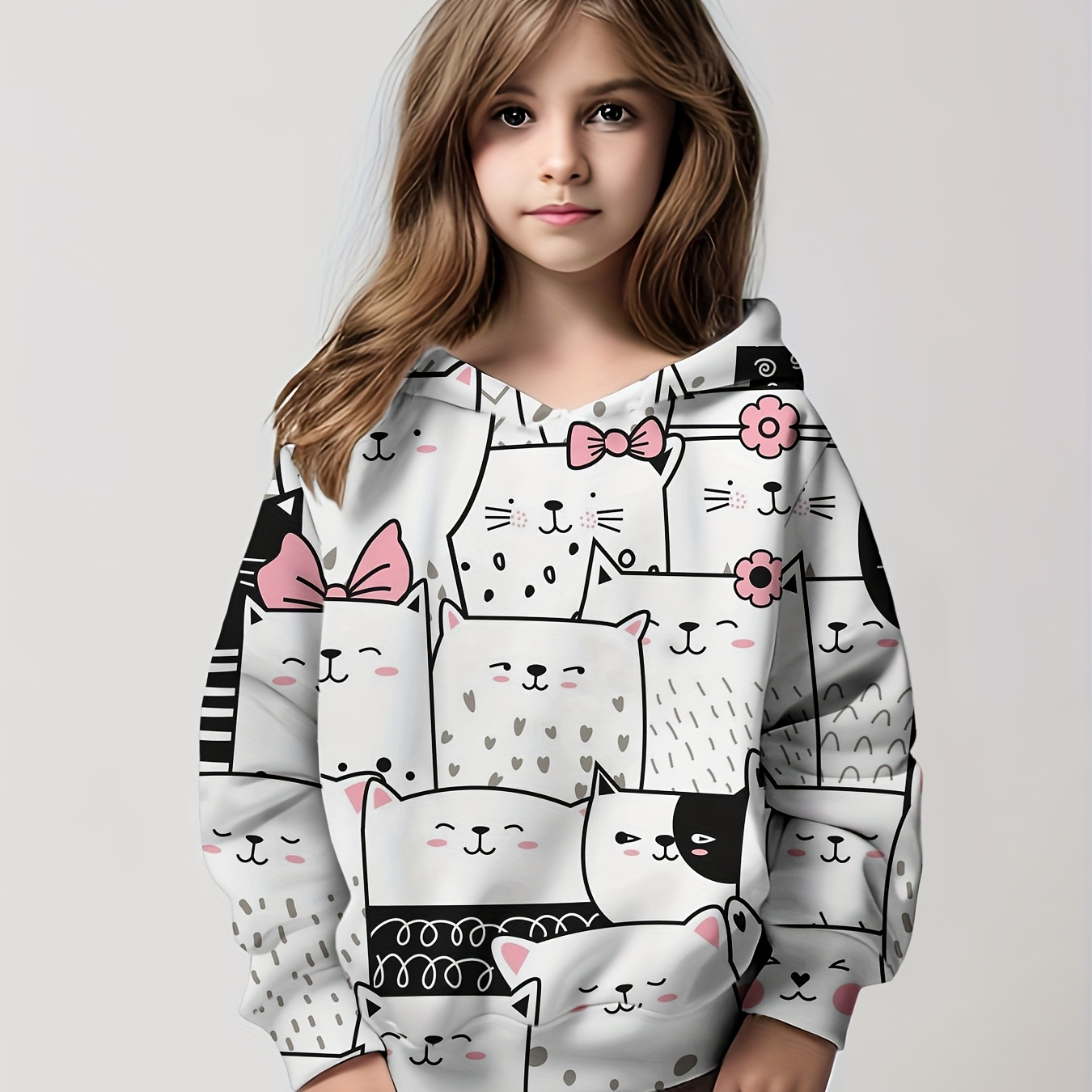 

Street Trendy Fashion Toddlers Girls Hooded Sweatshirt Full Animal Pattern Long Sleeve Comfy Clothes For All Seasons