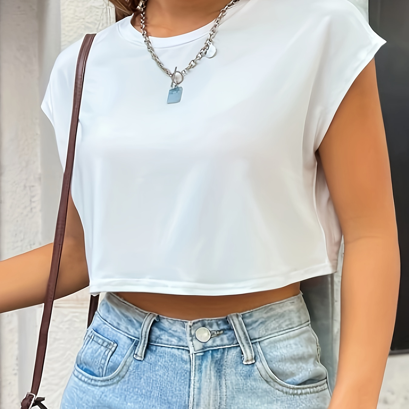 

Solid Color Crew Neck Tank Top, Casual Sleeveless Loose Tank Top For Summer, Women's Clothing