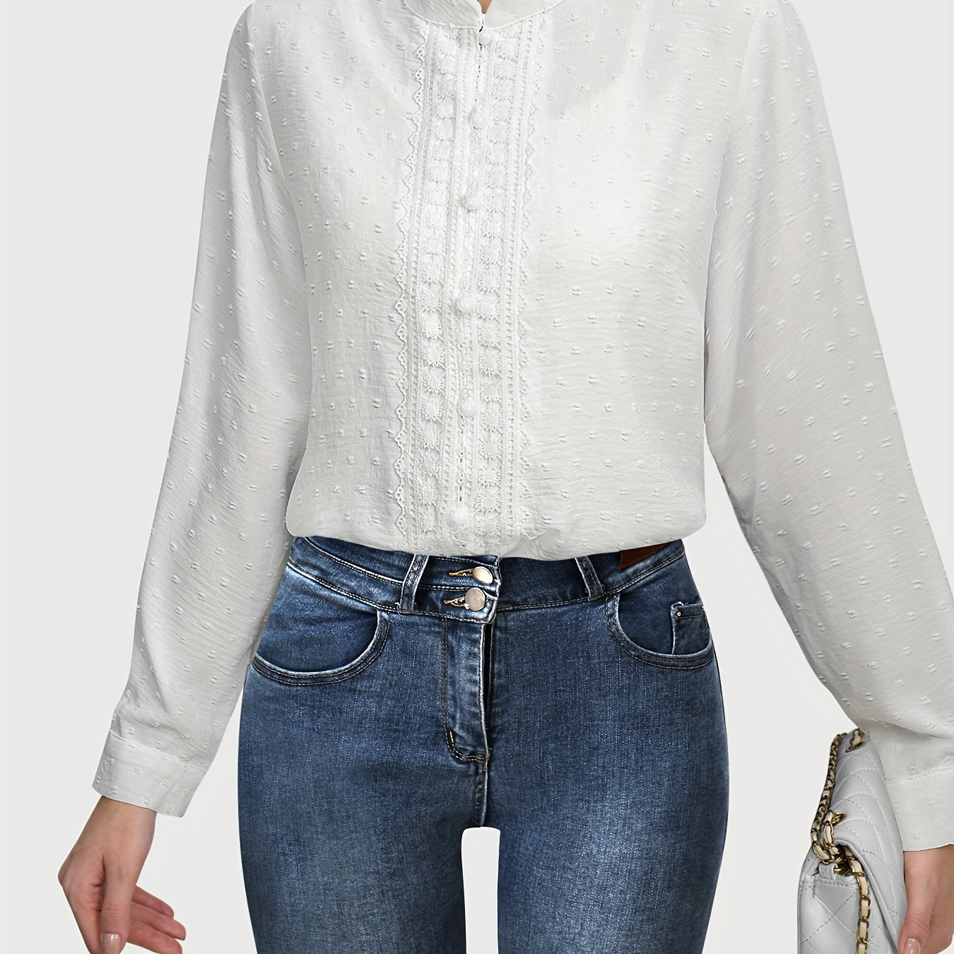 

Solid Color Button Front Blouse, Elegant Long Sleeve Blouse For Spring & Fall, Women's Clothing