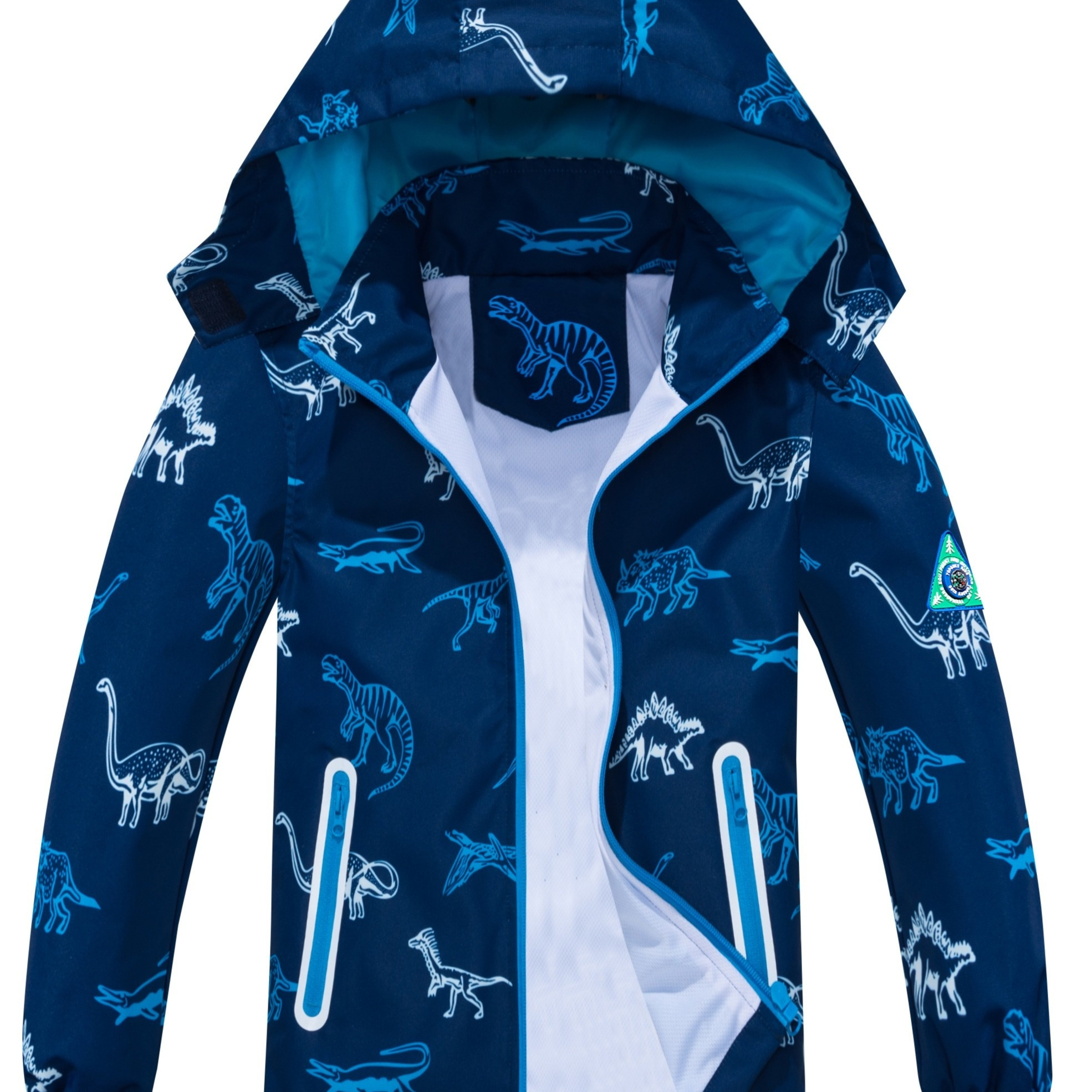 

Boys Dinosaur Jacket Raincoat Windbreaker With Removable Hood Mesh Lining Casual Kids Clothes