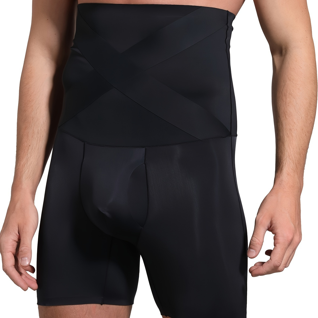 

Men's High-waist Slimming Shapewear Shorts - Nylon & Elastane, Machine Washable, Solid Color, Sporty Style