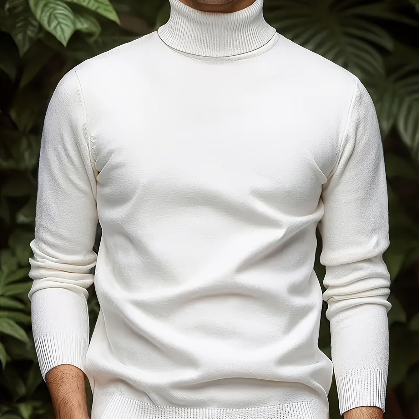 

Men's Casual Solid Color Turtleneck Sweater - Soft Knit Pullover For Fall/winter, Long Sleeve