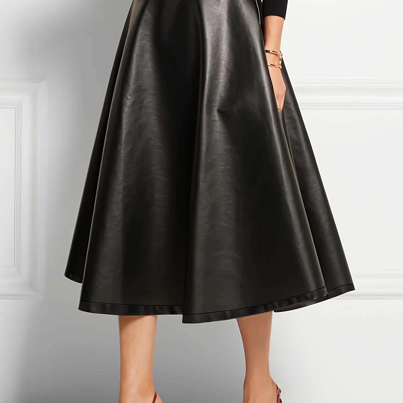 

Solid Color Hem Skirt, Elegant High Waist Skirt For Spring & Summer, Women's Clothing