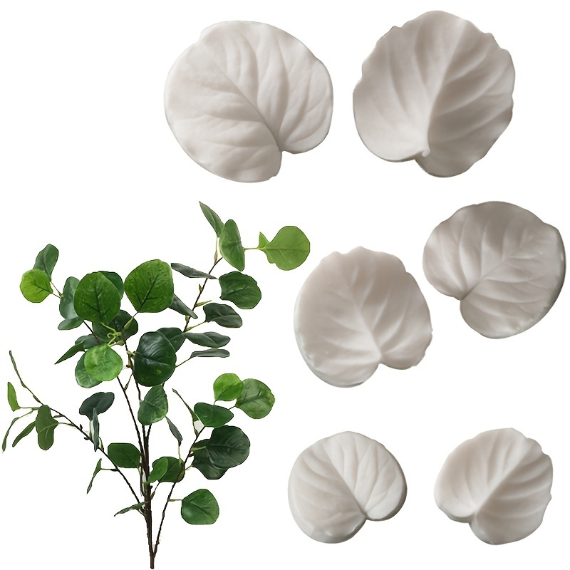 

6pcs Reusable Eucalyptus Leaves Silicone Moulds For Cake, Cookies, Cupcakes, And Chocolate - Perfect For Weddings, Birthdays, And Parties