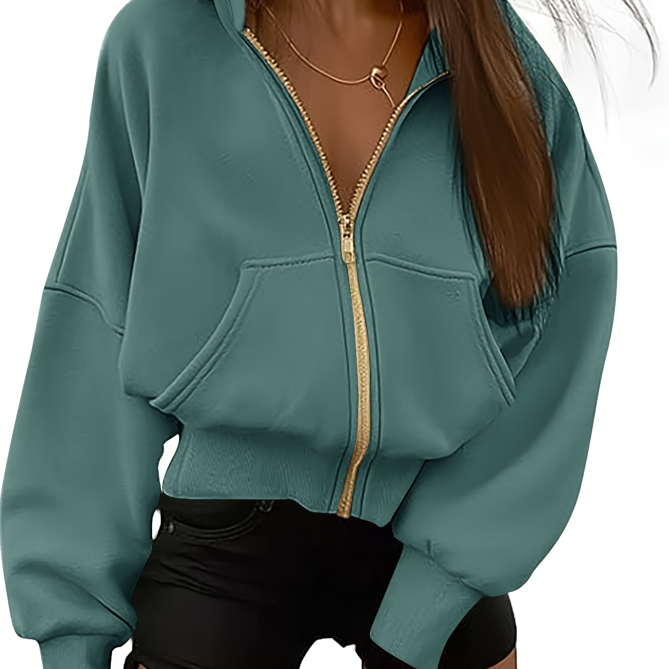 Women'S Stylish Brown Zip-Up Hoodie with Pockets - Casual Long Sleeve Pullover for Spring & Fall, Knit Polyester Fabric, Casual Wear Hoodie | Zippered Hoodie | Knit Construction