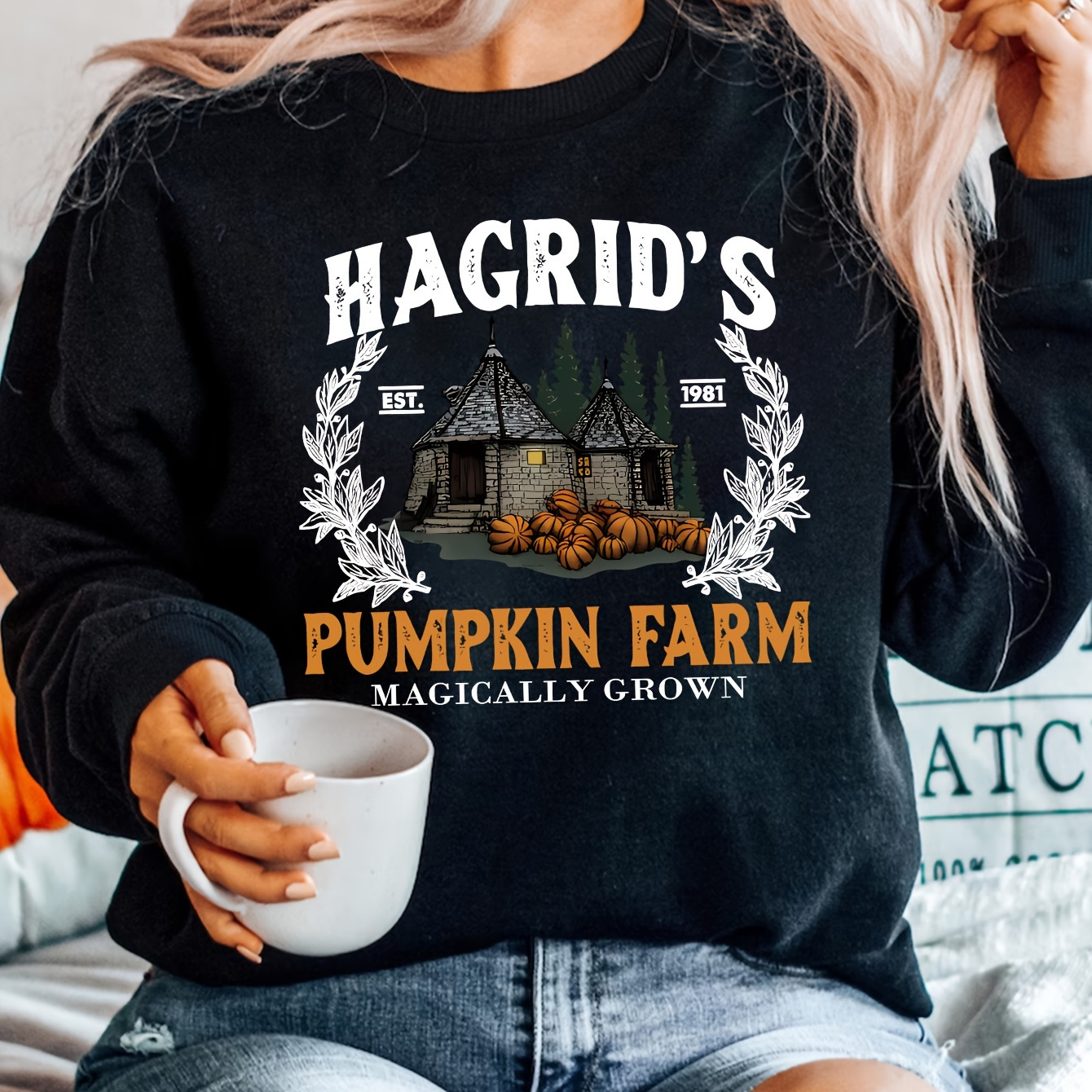 

Plus Size Crew Neck Sweatshirt With High Stretch Knit Fabric - Casual Polyester Pullover With For Fall/winter - 's Pumpkin
