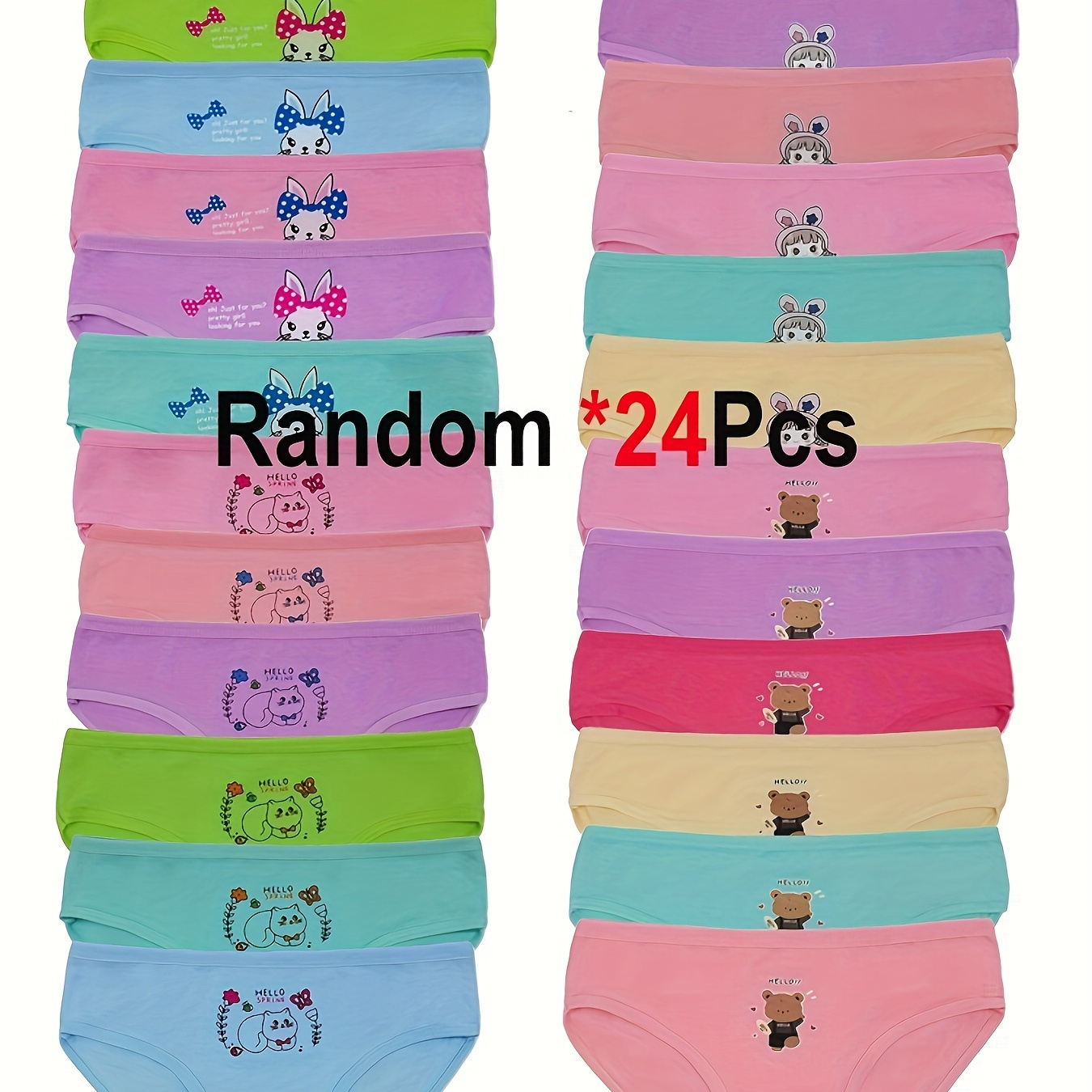 

24pcs Girls' Cotton Briefs - Cute , Comfy & Breathable Underwear For