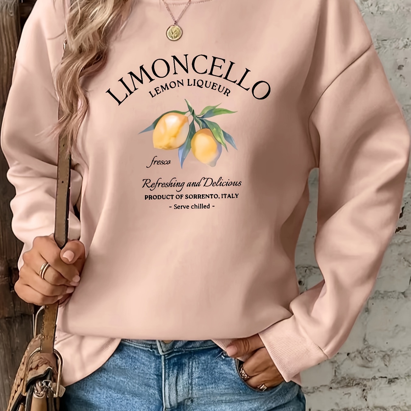 

Women's Elegant Lemon Graphic Sweatshirt - Lightweight, Long-sleeve Crewneck Casual Top, , Machine Washable, Polyester