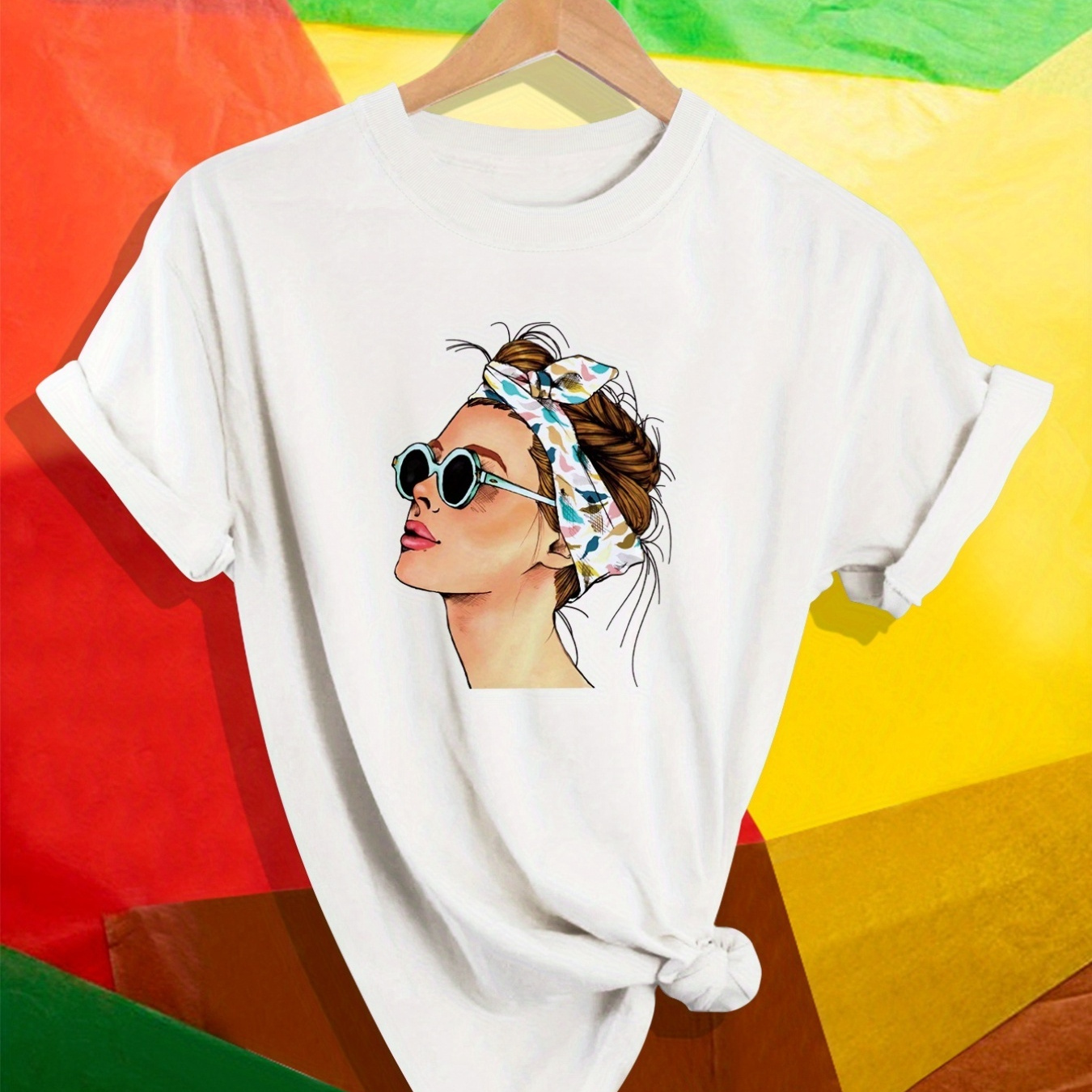 

Woman Print T-shirt, Short Sleeve Crew Neck Casual Top For Summer & Spring, Women's Clothing