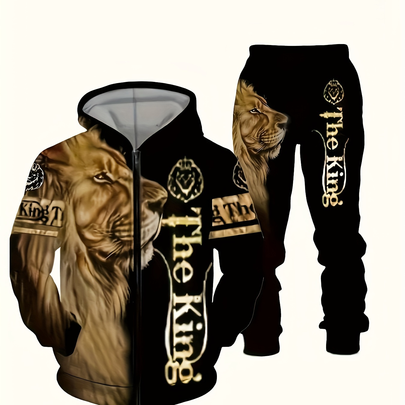 

Large Size Men's Casual Suit Animal Digital Printing Hoodie Set, Long Sleeved Sportswear+pants Set, Masculine Sportswear Set