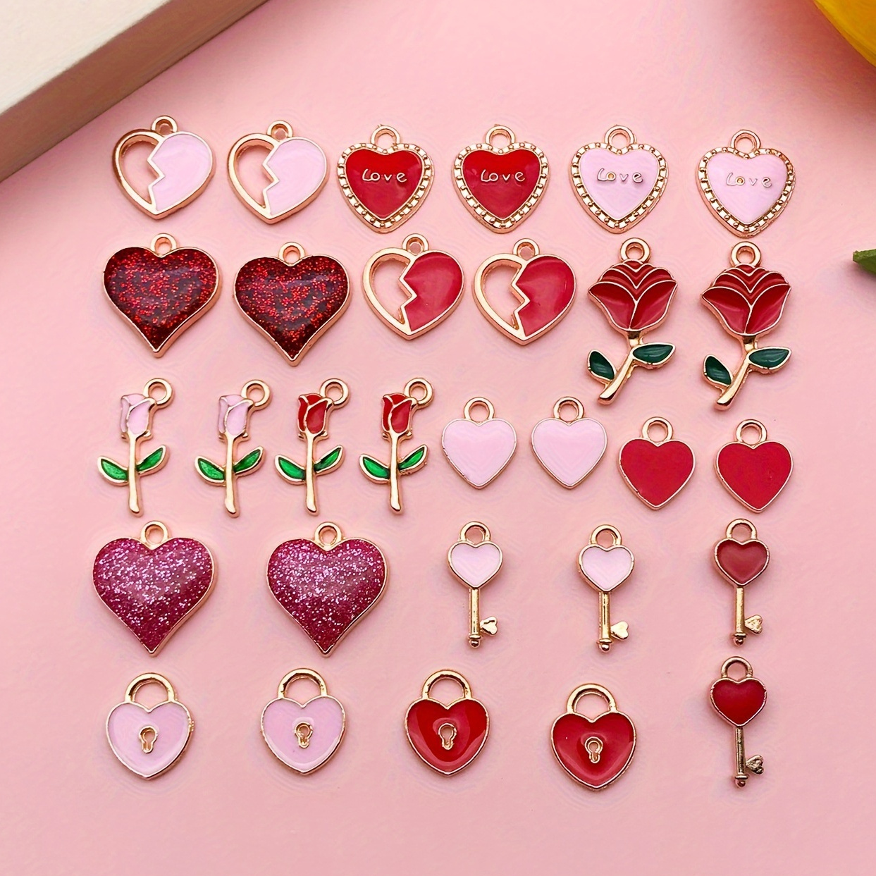 

30pcs Valentine's Day Theme Heart Enamel Charms For Jewelry Making Accessories