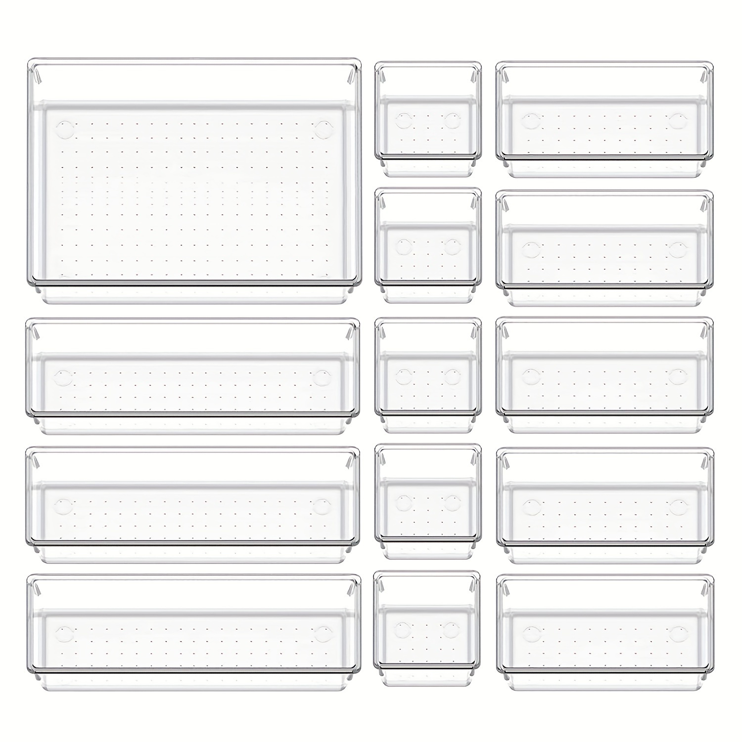 

7pcs Or 14pcs Desk Drawer Organizers Trays Set Clear Plastic Storage Bins Drawer Dividers For Bathroom Bedroom Dresser Makeup Kitchen Utensil Office