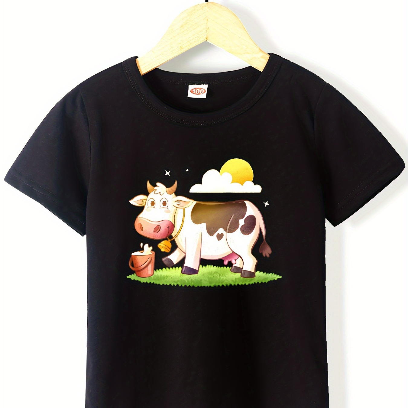 

Cow Print Boy's Casual T-shirt, Vibrant Comfortable Short Sleeve Top, Boys Summer Clothing