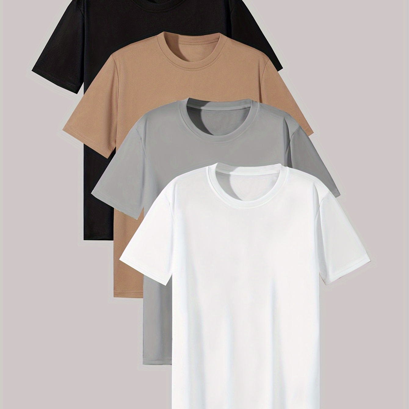 

4 Pcs, Men's Basic Solid Color Short Sleeve Comfy T-shirt, Casual Tee Men's Summer Clothes, Men's Clothing