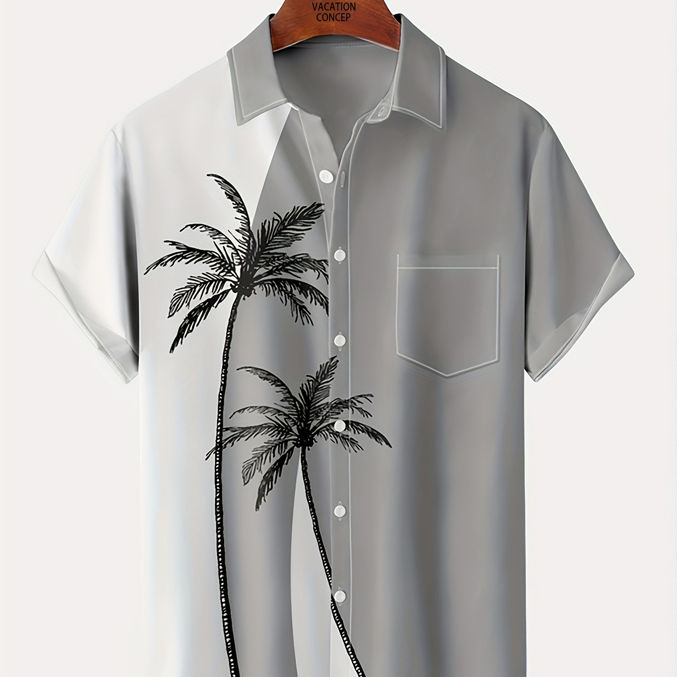 

Coconut Tree Print Men's Casual Short Sleeve Shirt, Men's Shirt For Summer Vacation Resort