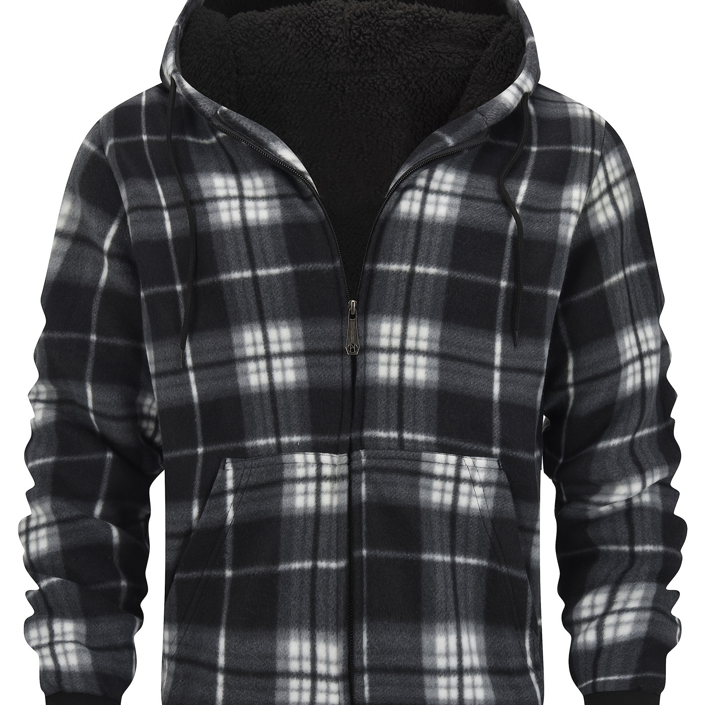 

Retro Plaid Sherpa Lined Men's Warm Thick Hooded Jacket Casual Long Sleeve Hoodies With Zipper Gym Sports Hooded Coat For Spring Fall