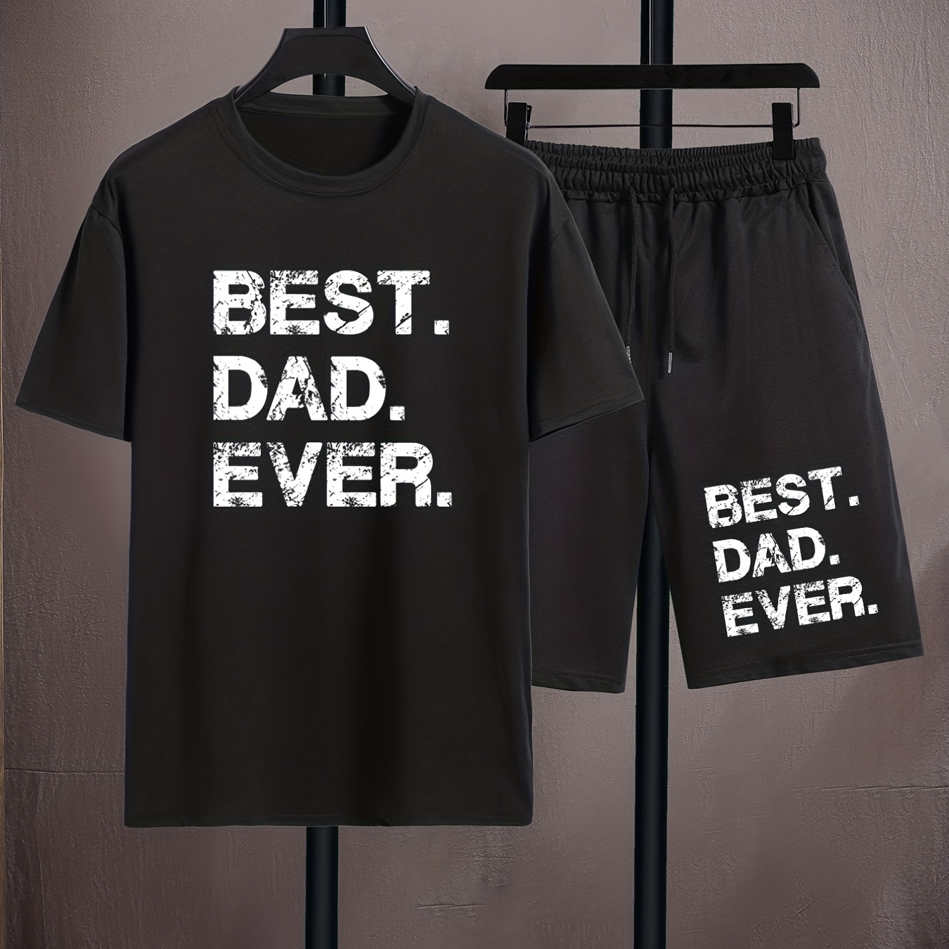 

Men's Casual Simple Letters Graphic Print Comfortable Crew Neck Short Sleeve T-shirt & Shorts Sets, Summer Oversized Loose Clothing Plus Size
