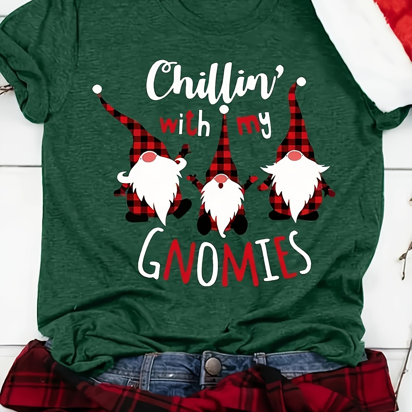 

' Christmas T- For Women - Polyester , Round , Pattern,