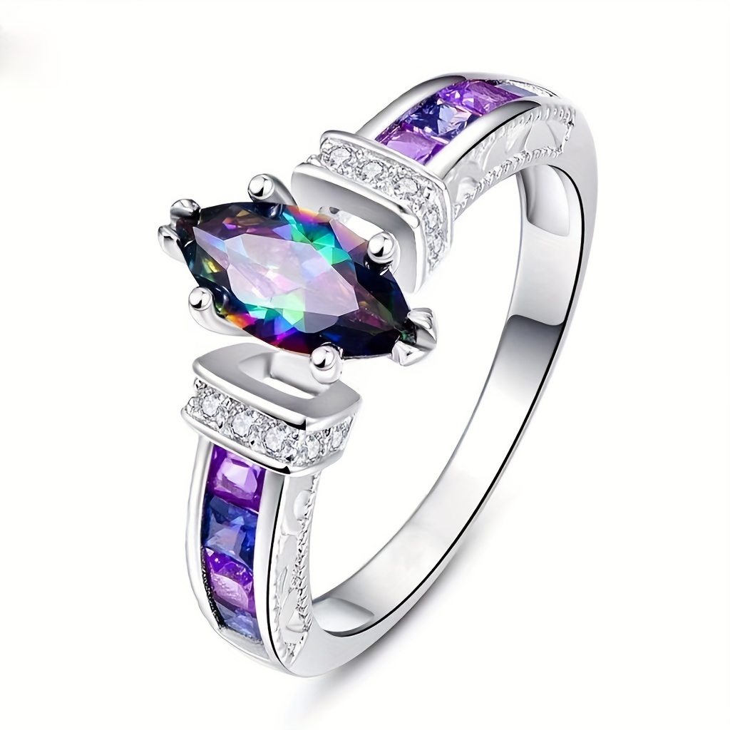 

1pc Colorful Zircon Ring With Purple Artificial Diamond For Unisex