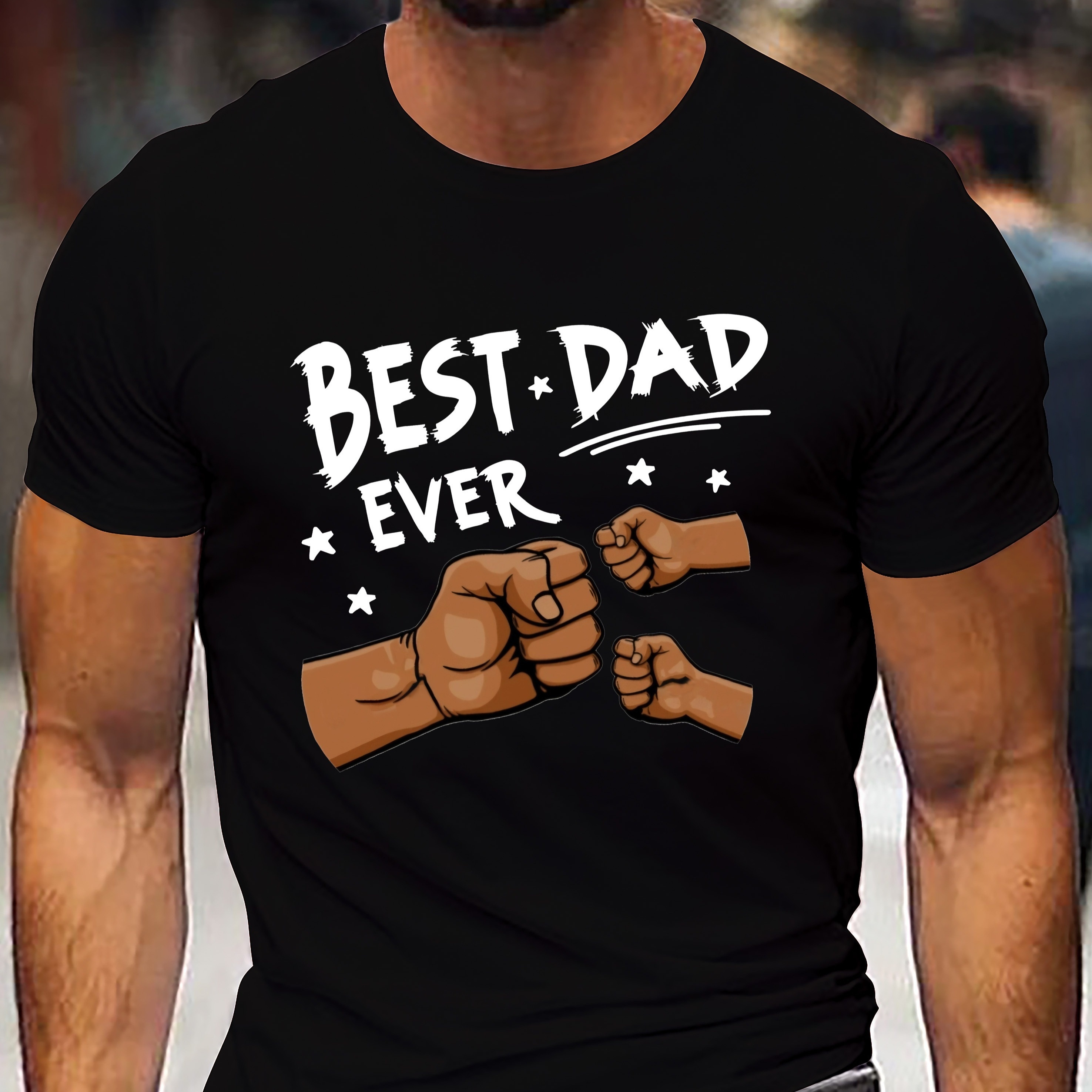 

Men's Creative Summer T-shirt, Casual Short Sleeve Crew Neck Top, With Best Dad Ever Print Men's Comfy Clothing For Wear