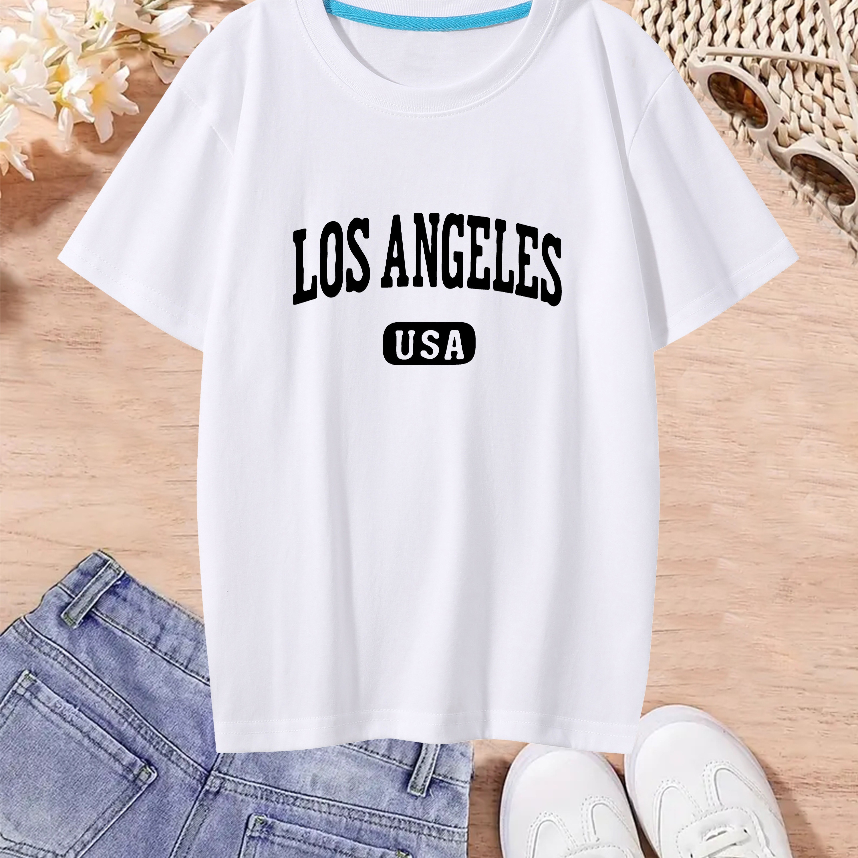 

Los Angeles Usa Print For Girls, Comfy And Fit T-shirts, Top Clothes For Spring And Summer For Outdoor Activities