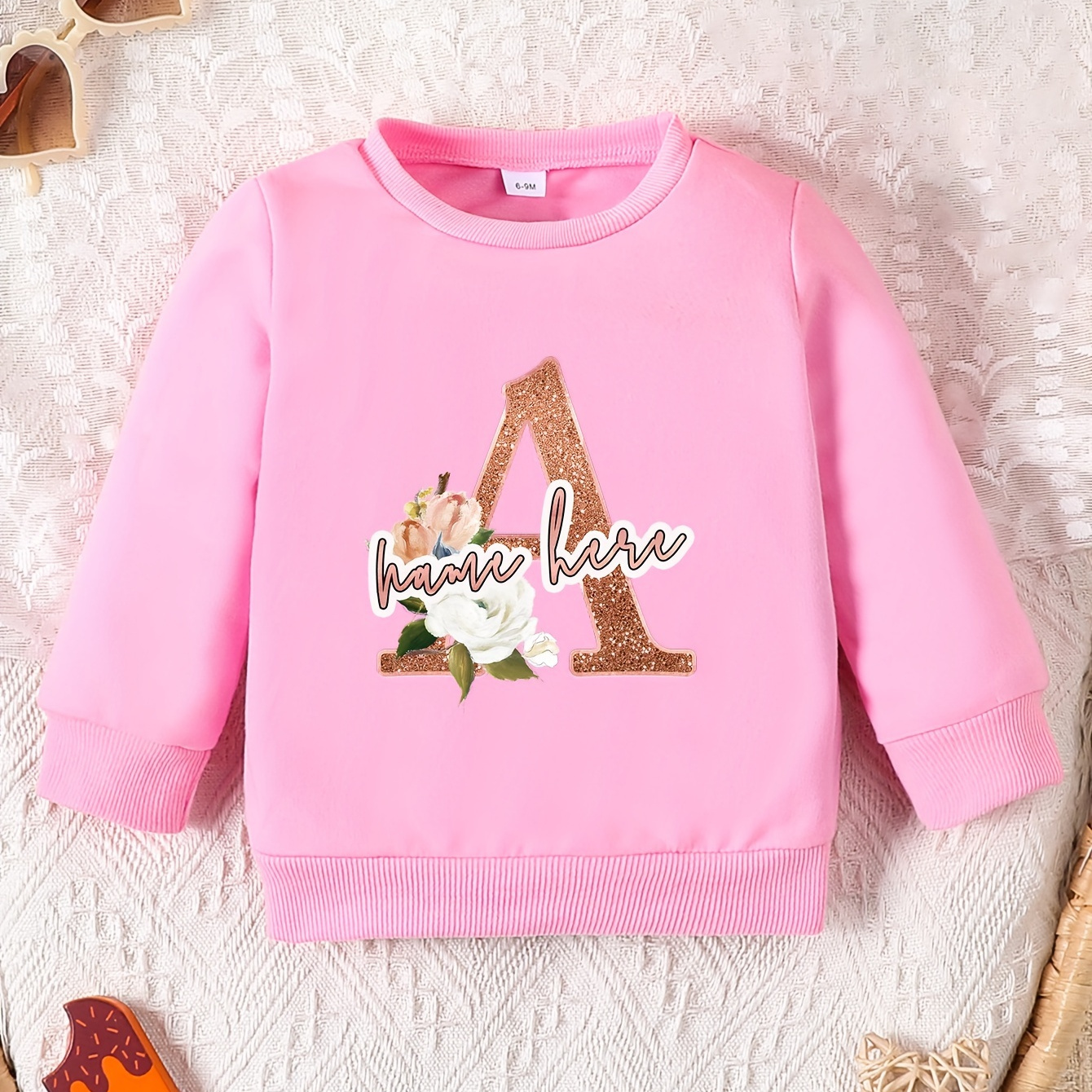 

Customized Baby's Sweatshirt, "......" Personalized Initial A Name Customization Crew Neck Pullover, Casual Tops, Infant & Toddler's Clothing