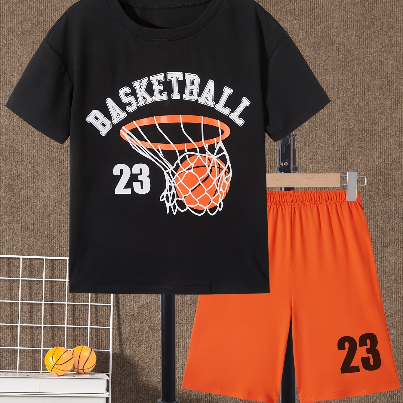 

2pcs Boys Casual Basketball Graphic Print Short Sleeve T-shirt & Shorts Set, Comfy Summer Boys Clothes