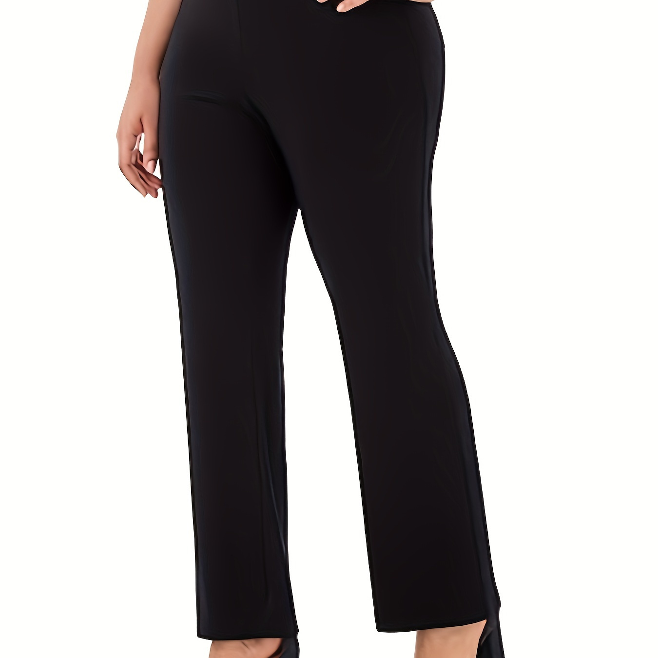 

Pantalon taille haute uni grande taille, élégant et simple pour le printemps et l'automne, vêtements grande taille pour femmes