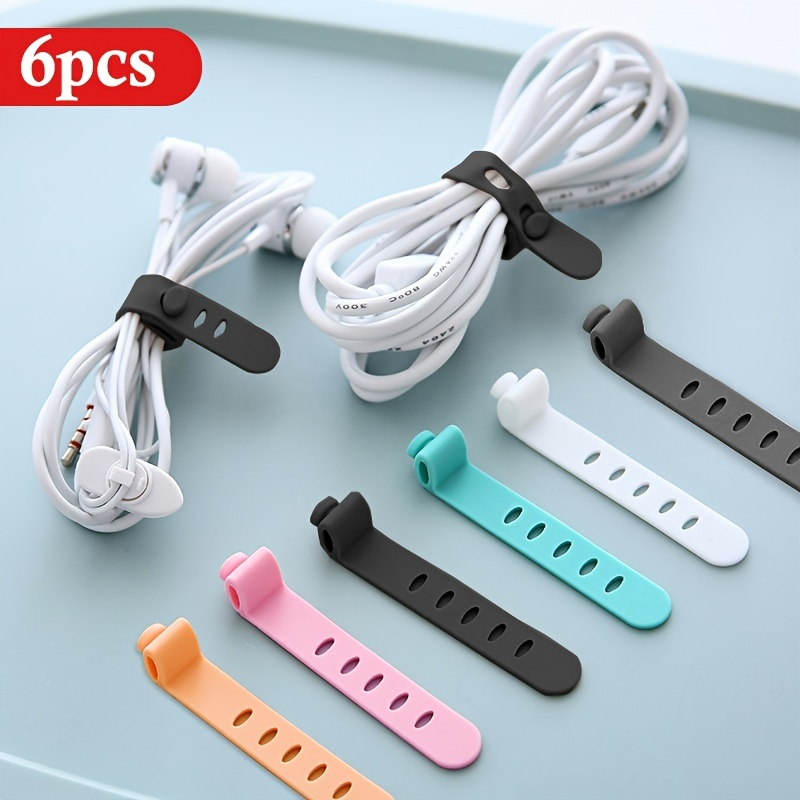

6pcs/set 5 Holes Silicone Strap Wire Organizer Anti-lost Earphone Charging Cable Bundle Strap Storage Buckle Data Cable Winding Cable