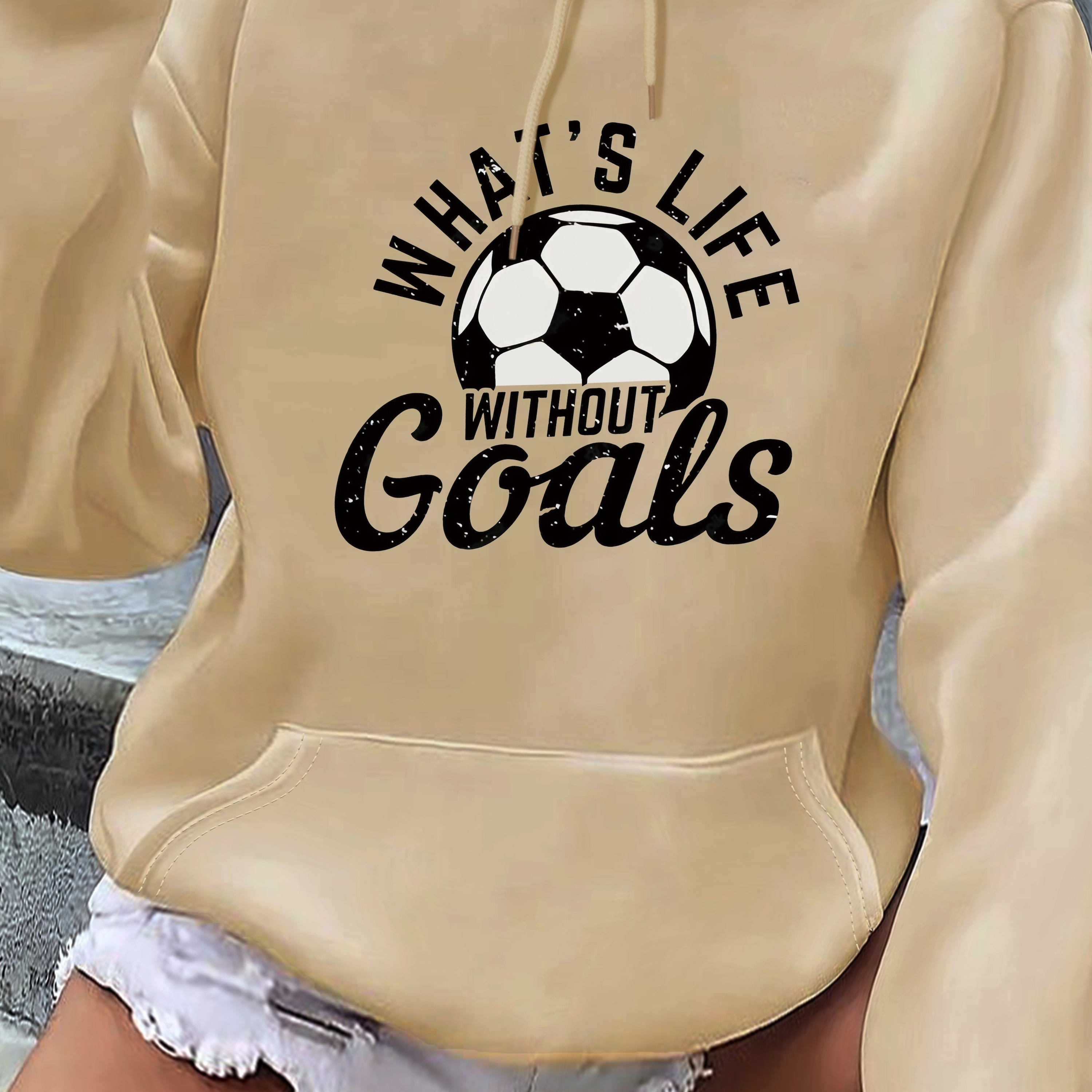 

Soccer Faith Goals" Graphic Hoodie - Casual Drawstring Pullover With Kangaroo Pocket, Women' Sweatshirt