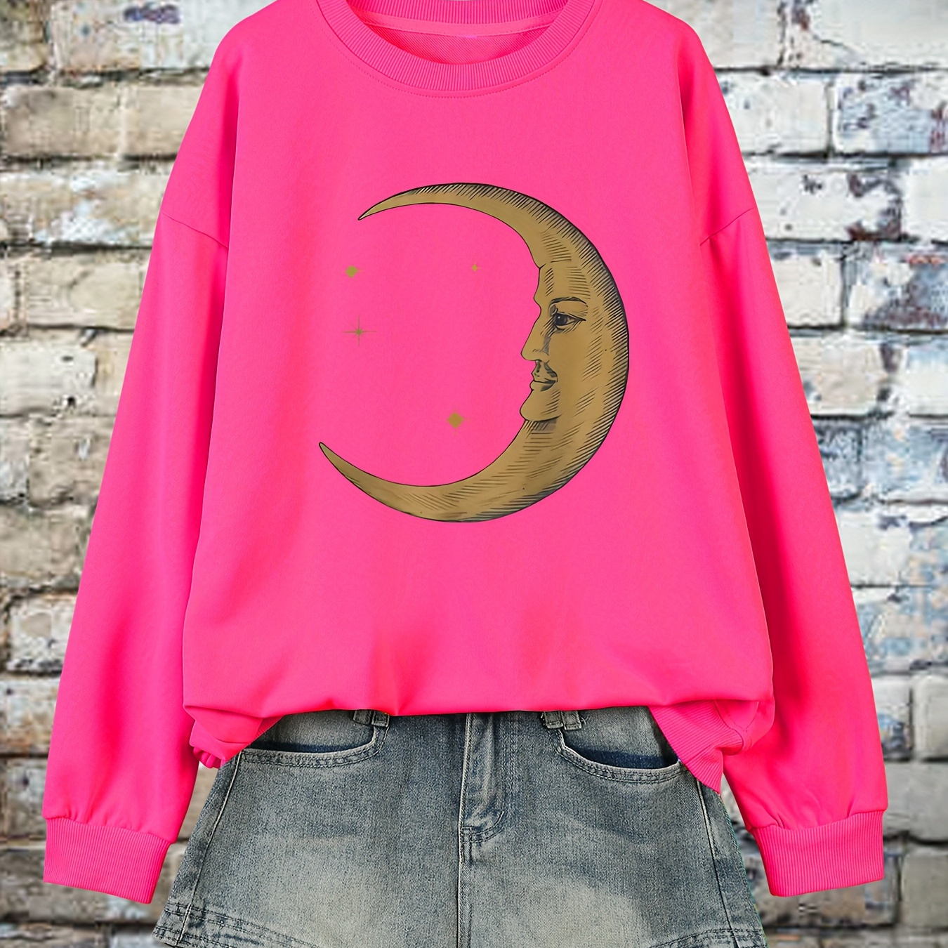 

Sweat-shirt à imprimé grande taille, sweat-shirt décontracté à manches longues et col rond pour et , vêtements grande taille pour femmes