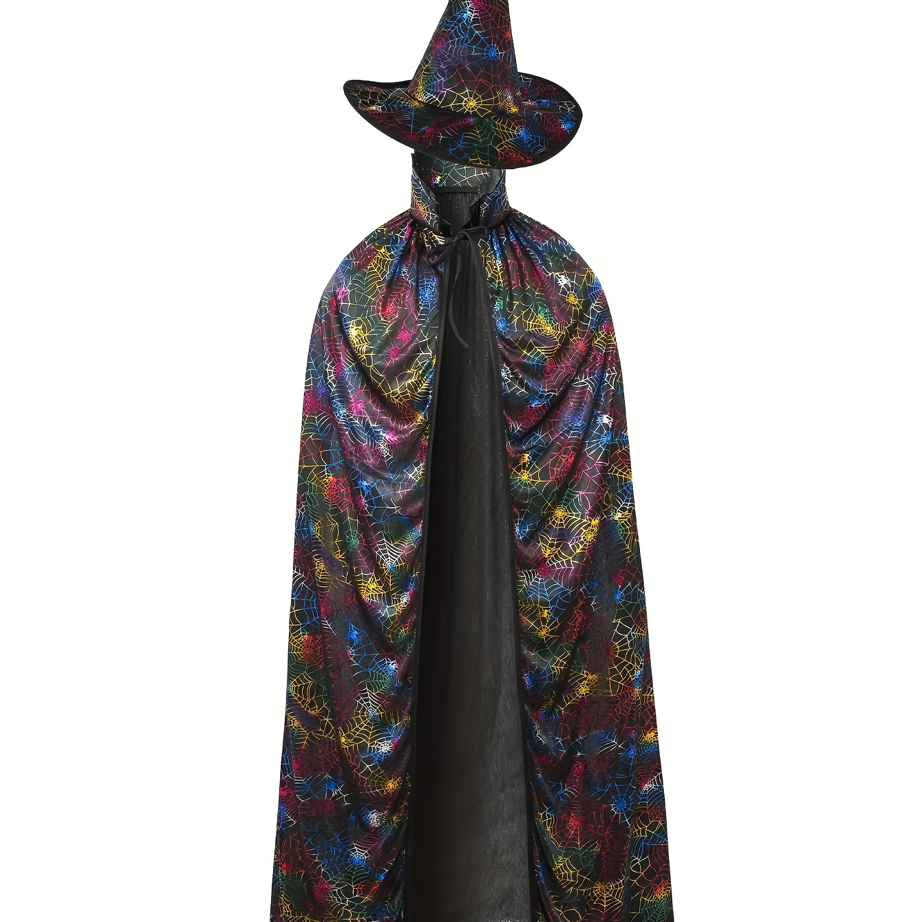 

Colorful Spider Print Cape With Witch Hat, Sexy Style & Elegant Halloween Costume Accessory, Cosplay Party Outfit, Women's Clothing