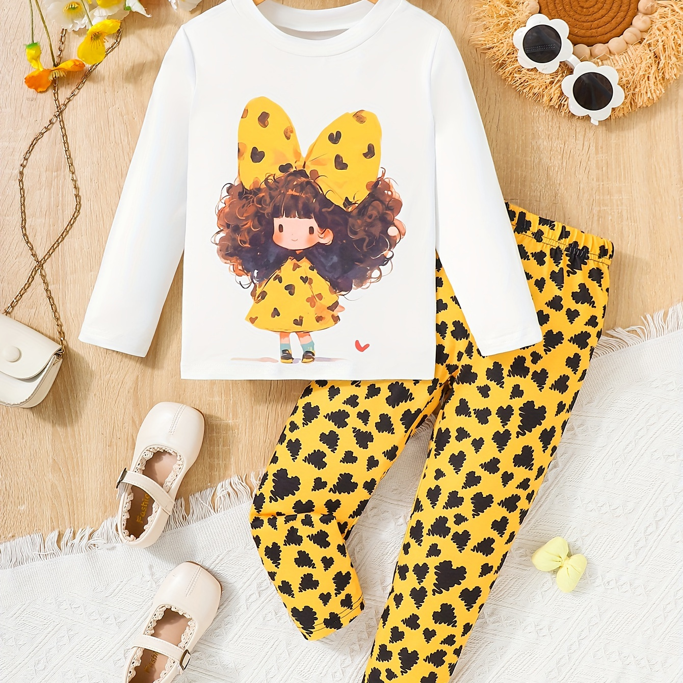 

Adorable ' 2pcs Outfit Set - Girl Pullover & Pants, Long , Washable - For /fall, For